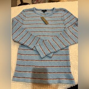 J.Crew Round Neck Lightweight Knit Striped Blue, Rust and Cream Size Medium NWT